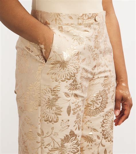 Floral brocade trousers in White for Women 